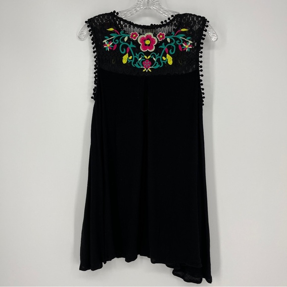 Umgee Floral Embroidered Black Swing Dress Size Small Sleeveless Mini Bohemian - Picture 6 of 9
